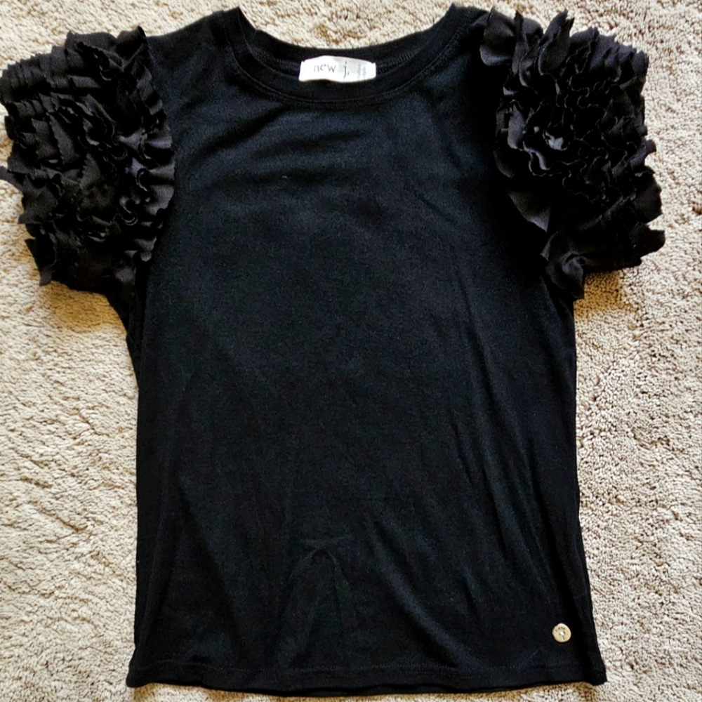 Black Ruffled Sleeve Top
